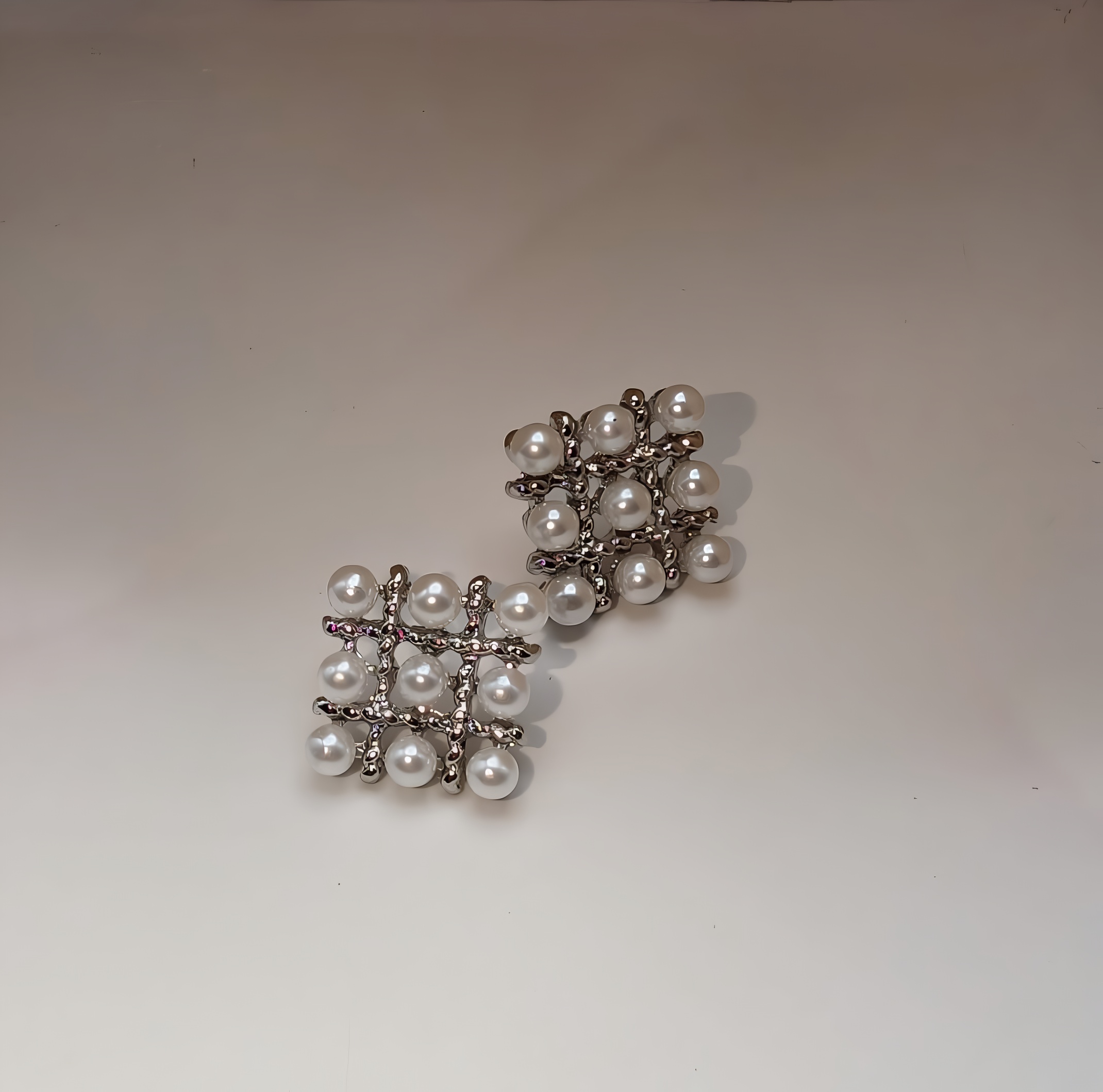 Pearl Square Korean Earrings – Elegant Women’s Fashion Jewelry in Silver and Golden Colors PJT-106 - Image 2
