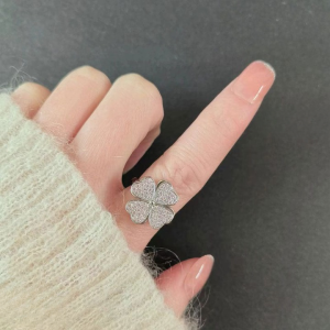 Clover Zircon Rotating Ring – Silver & Golden, Adjustable Spinner Ring for Women (PWJ-111)