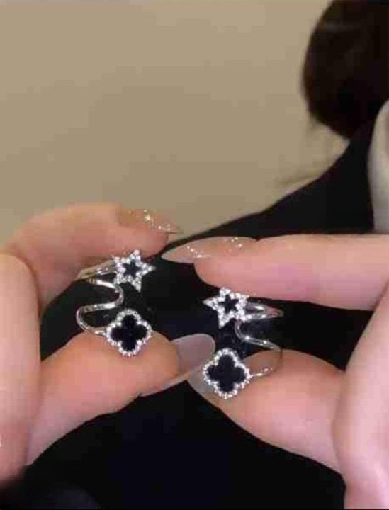 Sparkling Clover Star Earrings – Gold Plated Fashion Jewelry with Black Enamel & Crystal Detailing ( PXJ-107) - Image 7