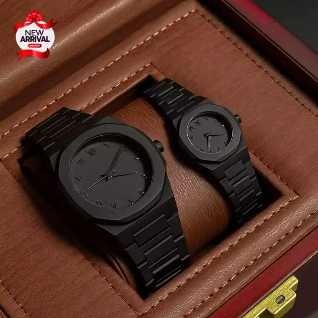 Black Aura Couple Watch – Elegant Matching Timepieces, Stylish Fashion Accessories for Men and Women-without box