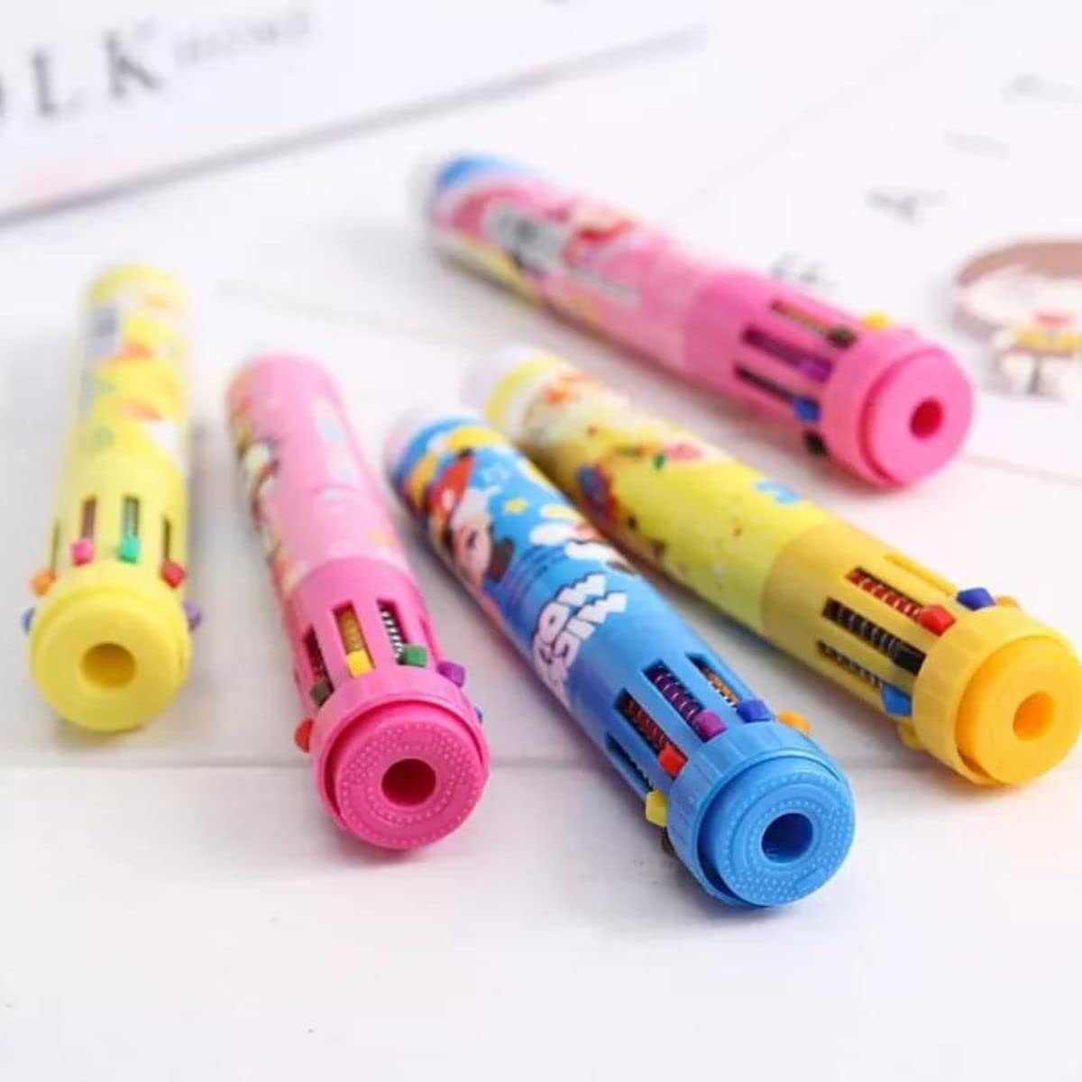 Multicolor 10 In 1 Cartoon Character Ballpoint Pen Random Colour Beautiful Attracted Colors Gift Item For Kids Great Writing Experience Office Use - Image 2