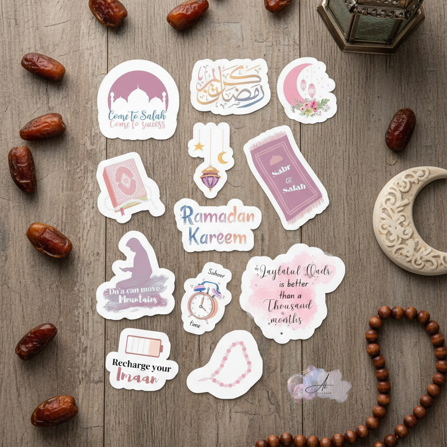 Ramadan Mubarak Sticker Pack – 12 Uncut Decorative Stickers - Image 3