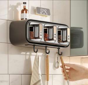 Wall Mounted Seasoning Box Condiment Containers Space Saving Storage Durable Transparent Kitchen Organizer