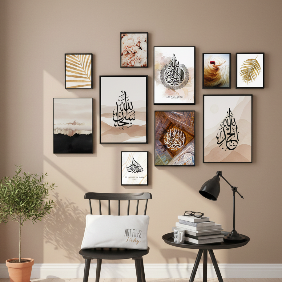 10Pcs Islamic Calligraphy Photo Tiles – 10 Piece Set with Double Tape, Small 5x7 & Large 8x11 Frames - Image 6