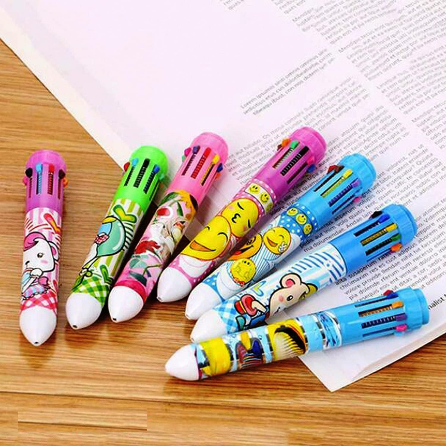 Multicolor 10 In 1 Cartoon Character Ballpoint Pen Random Colour Beautiful Attracted Colors Gift Item For Kids Great Writing Experience Office Use - Image 5