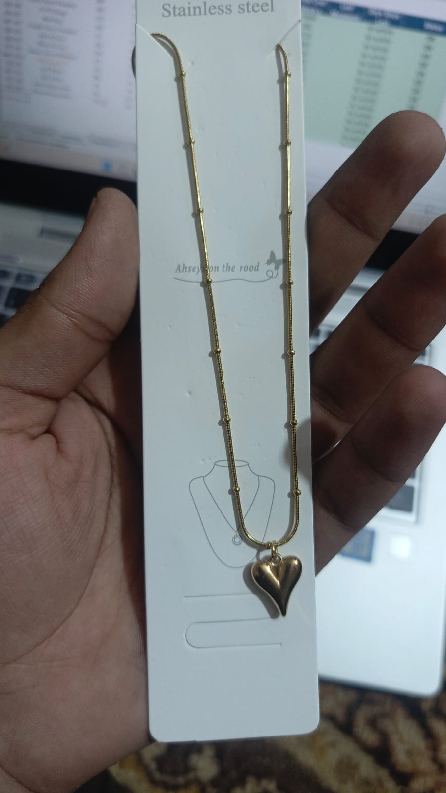 Ball Chain Heart Korean Pendant – Elegant Golden Necklace - Sku pVj-200 - Image 5