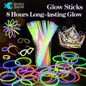 Deno Swim Premium Glow Sticks Party Pack (50pcs in 1 Box) – 8 Hours Long-Lasting Glow