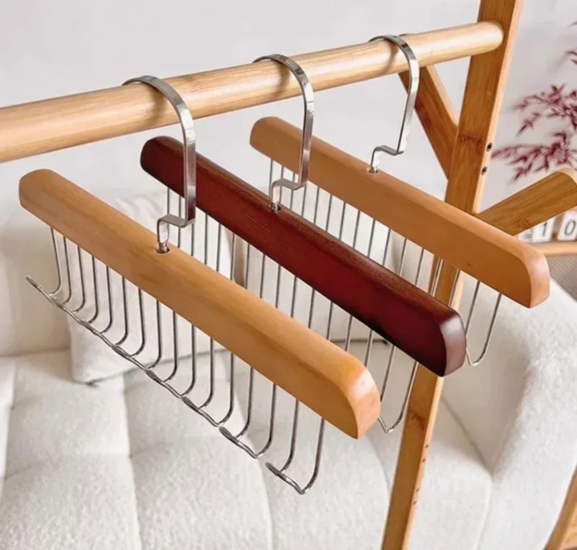 8 Hooks Multi-function Wooden Caps, Belts, Tie Hanger – Strong No Trace Storage Rack(Random Colour) - Image 2