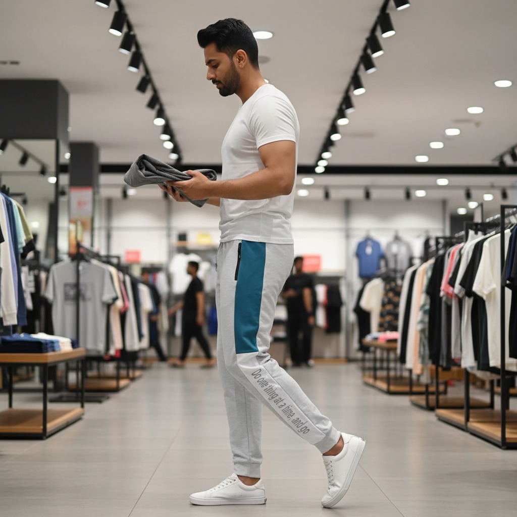 Grey Panel Trouser For Men French Terry Fabric Adjustable Waist 28 To 34 Inches Length 40 Inches - Image 2