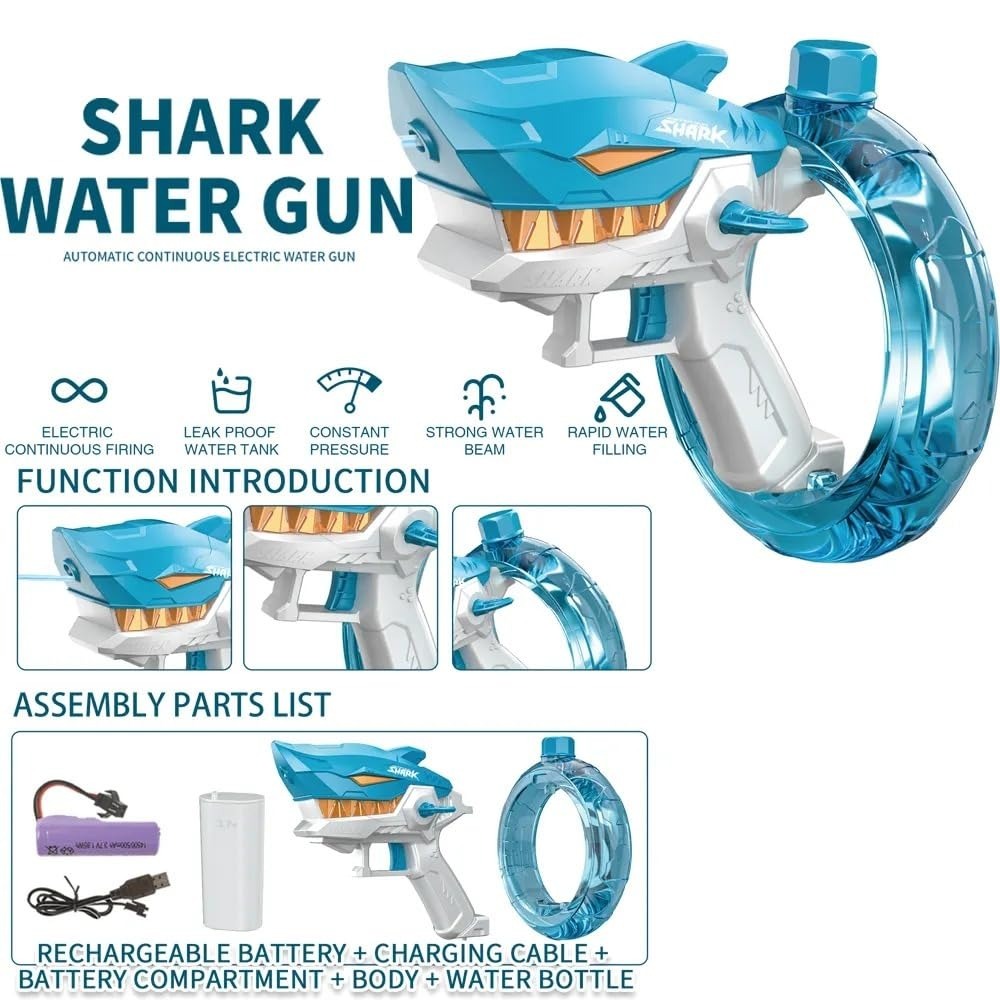 Rechargeable Shark Water Gun – High Pressure Electric Water Blaster Toy For Kids, Long Range Water Shooter, Fun Outdoor Summer Play (Random Color) - Image 3