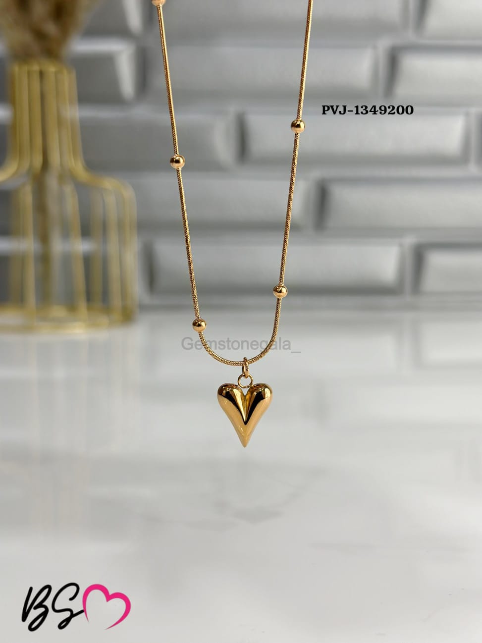 Ball Chain Heart Korean Pendant – Elegant Golden Necklace - Sku pVj-200 - Image 3