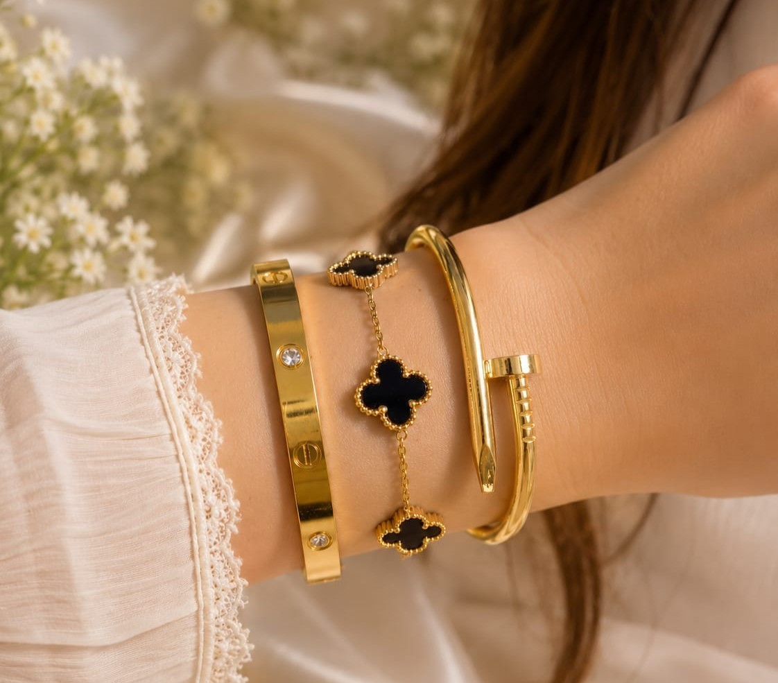Stainless Steel 3 Piece Bracelet And Bangle Combo - Durable Elegant Accessory Set For Stylish Layering And Daily Wear - Image 3