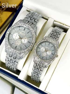 Luxury Diamond-Accented Couple Watch Set (Without Box)