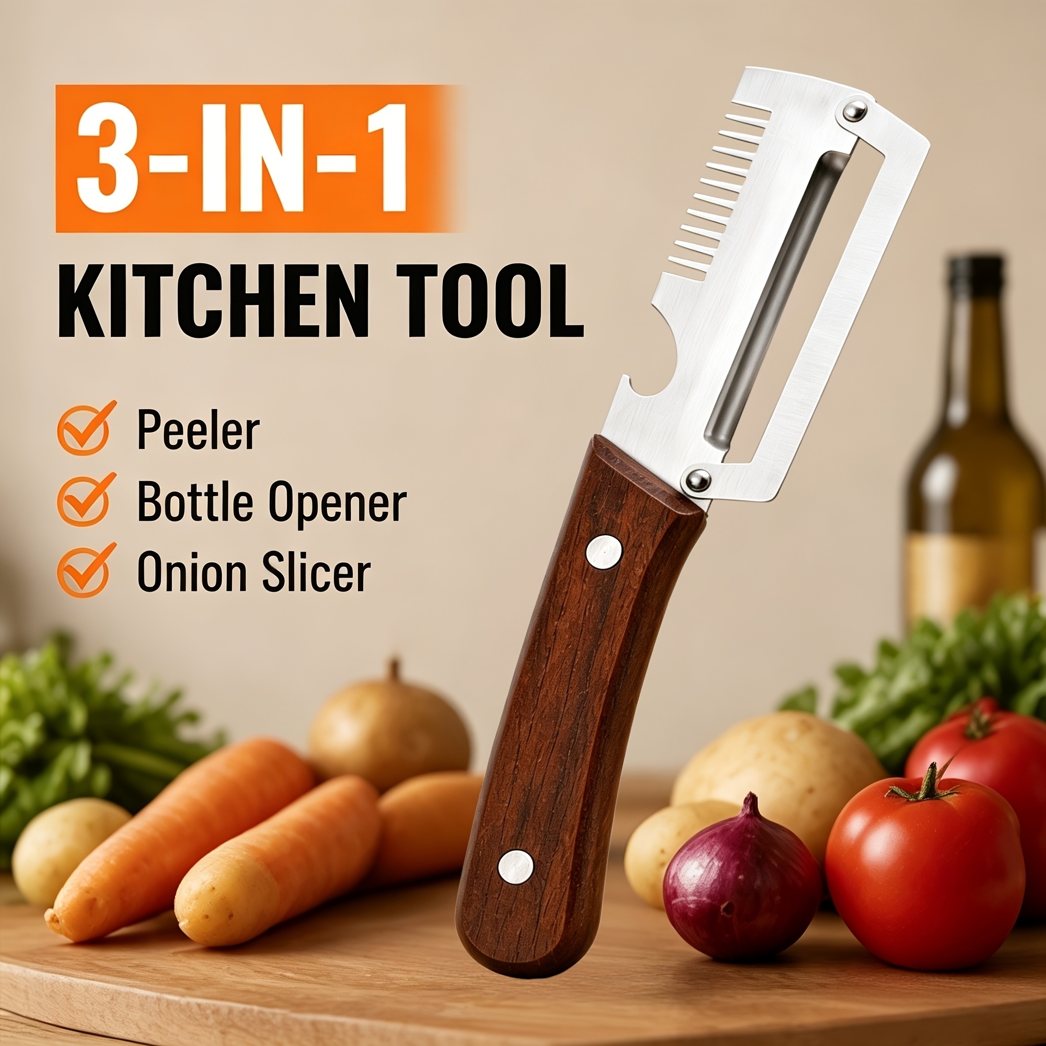 1 PCs Multi-Functional Knife Peelers For Kitchen Stainless Steel Multi-function Kitchen Peeler with Wooden Handle - Image 4