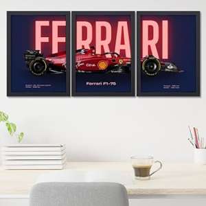 3 Pc Ferrari Wall Décor Photo Tiles | Elegant Design | Self‑Adhesive Double Tape | Size 8x11 | Premium Finish