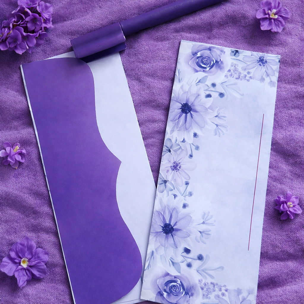 Premium Purple Floral Eidi Envelopes for Weddings & Engagements (15 Pieces) – Elegant Card Cash Pack - Image 3