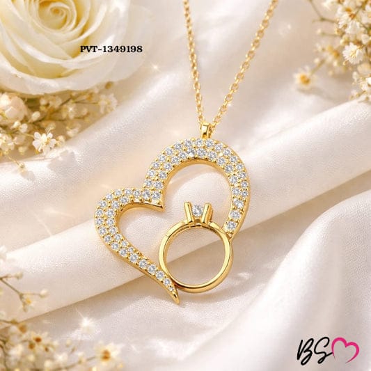 Korean Heart Locket With Ring – Elegant Golden Pendant Necklace - Sku PVT-198 - Image 2