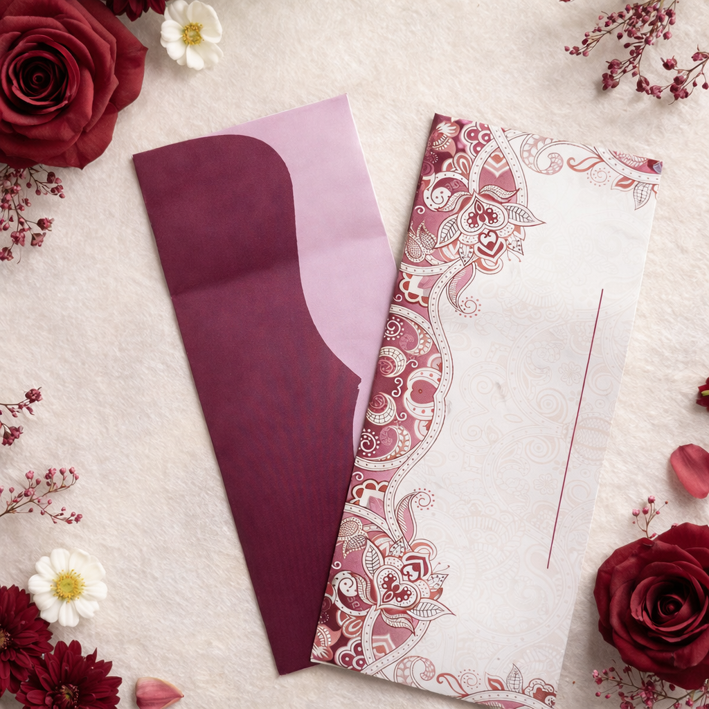 Premium Maroon Paisley Eidi Envelopes for Weddings & Engagements (15 Pieces) – Elegant Card Cash Pack - Image 2